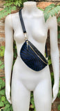 Blue + black zebra print FANNY pac .Small leather crossbody/ hip bag, bum pack bag in GENUINE leather. Blue purse with adjustable strap