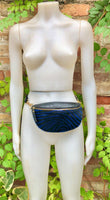 Blue + black zebra print FANNY pac .Small leather crossbody/ hip bag, bum pack bag in GENUINE leather. Blue purse with adjustable strap