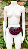 Pink+ black cheetah print FANNY pack .Small leather crossbody/ hip bag, bum pack bag in GENUINE leather. Hot pink purse, adjustable strap