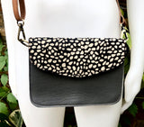 Small cheetah print crossbody bag. Genuine leather. Dark gray enveloppe bag. Animal print flap. Boho multicolor leopard grey purse.