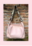 Pink leather bag. TOTE leather shopper in light PINK. Genuine leather. Shoulder bag for your laptop, ipad, tablet or books + guitar strap