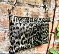 Cheetah print metallic gold small leather bag. GENUINE leather. Leopard print shoulder / crossbody bag. Gold leopard animal print purse.