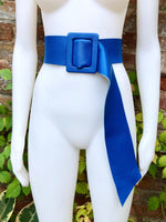 Royal blue leather waist belt with large buckle. Soft leather belt in cobalt. Genuine leather blue dress belt. Wide cobalt blue waist belt