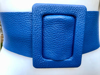 Royal blue leather waist belt with large buckle. Soft leather belt in cobalt. Genuine leather blue dress belt. Wide cobalt blue waist belt