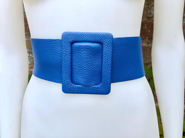 Royal blue leather waist belt with large buckle. Soft leather belt in Handmade suede bags by Good Times Barcelona Royal blue leather waist belt with large buckle. Soft leather belt in Handmade suede bags by Good Times Barcelona
