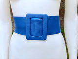 Royal blue leather waist belt with large buckle. Soft leather belt in cobalt. Genuine leather blue dress belt. Wide cobalt blue waist belt