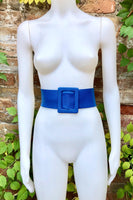 Royal blue leather waist belt with large buckle. Soft leather belt in cobalt. Genuine leather blue dress belt. Wide cobalt blue waist belt