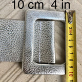 Silver leather waist belt with large buckle. Soft leather belt in silver. Genuine leather silver dress belt. Wide silver waist belt