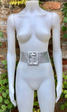 Silver leather waist belt with large buckle. Soft leather belt in silver. Genuine leather silver dress belt. Wide silver waist belt