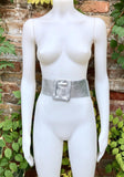 Silver leather waist belt with large buckle. Soft leather belt in silver. Genuine leather silver dress belt. Wide silver waist belt