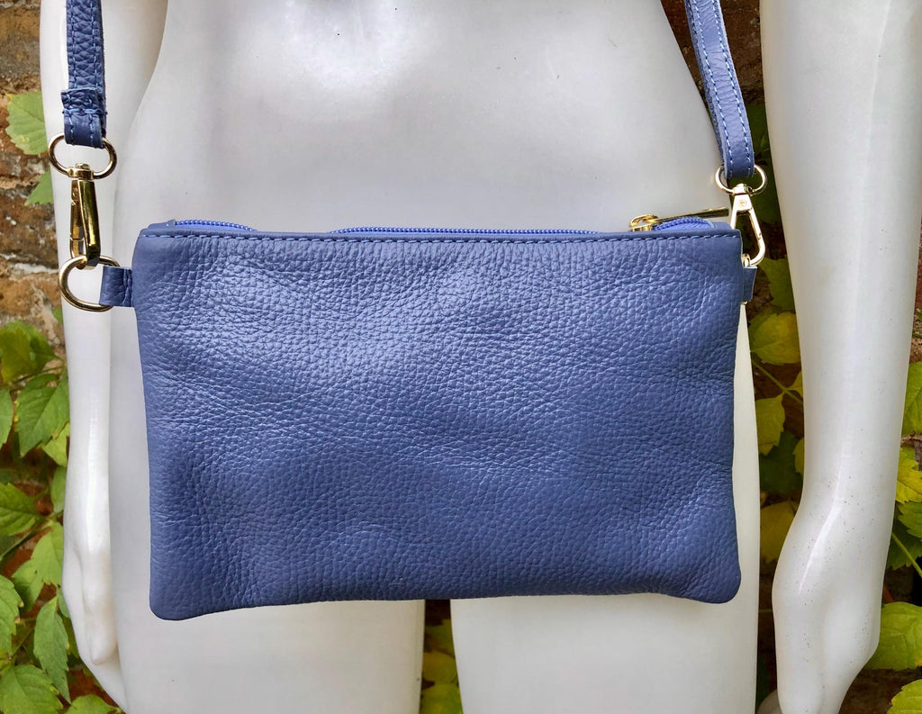 Small leather bag in PURPLE. Violet crossbody / shoulder bag or wristlet in GENUINE leather. Mauve leather purse + adjustable strap.