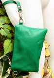 Small leather bag in green. GENUINE leather crossbody / shoulder bag . GREEN leather bag with adjustable strap. Small GREEN leather purse