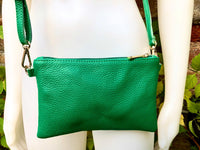 Small leather bag in green. GENUINE leather crossbody / shoulder bag . GREEN leather bag with adjustable strap. Small GREEN leather purse