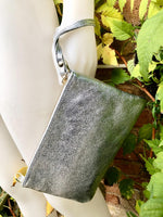 Silver small leather bag. GENUINE leather crossbody / shoulder bag. Metallic leather bag with adjustable strap. Small silver leather purse