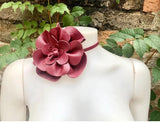 Flower leather belt in METALLIC hot PINK. Waist, overall or dress belt. Genuine leather. Fuchsia pink rose belt. Large hot pink flower.