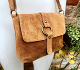 Camel BROWN suede bag.Genuine leather tan brown crossbody bag. Small leather bag with adjustable strap and zipper. Caramel brown suede purse