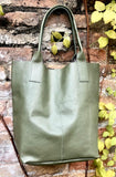 GREEN tote leather bag.Genuine leather shopper.Large carry all bag for your laptop / books.Khaki GREEN leather shoulder bag.Army green purse