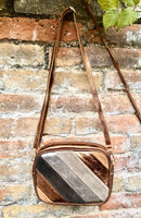 Small leather bag in COPPER. GENUINE leather Crossbody / shoulder bag. Metallic shine leather bag. Adjustable strap + zipper. Copper purse