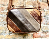 Small leather bag in COPPER. GENUINE leather Crossbody / shoulder bag. Metallic shine leather bag. Adjustable strap + zipper. Copper purse