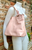 LIGHT PINK genuine leather bag. Hand / shoulder / crossbody bag. Removable longer adjustable strap. Pink shopper bag. Pink leather purse