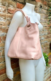 LIGHT PINK genuine leather bag. Hand / shoulder / crossbody bag. Removable longer adjustable strap. Pink shopper bag. Pink leather purse