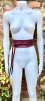 Burgundy obi belt. Genuine leather dress / overall belt. Wrap belt. Wide waist belt. Dark red Wraparound belt. Wine red boho sash.