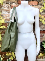 GREEN tote leather bag.Genuine leather shopper.Large carry all bag for your laptop / books.Khaki GREEN leather shoulder bag.Army green purse