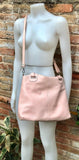 LIGHT PINK genuine leather bag. Hand / shoulder / crossbody bag. Removable longer adjustable strap. Pink shopper bag. Pink leather purse