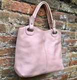 LIGHT PINK genuine leather bag. Hand / shoulder / crossbody bag. Removable longer adjustable strap. Pink shopper bag. Pink leather purse