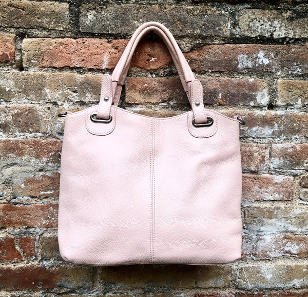 LIGHT PINK genuine leather bag. Hand / shoulder / crossbody bag. Removable longer adjustable strap. Pink shopper bag. Pink leather purse