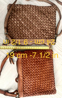 Taupe brown small crossbody bag. “Distressed” vintage style soft genuine leather. Braided leather crossbody / shoulder bag. Adjustable strap