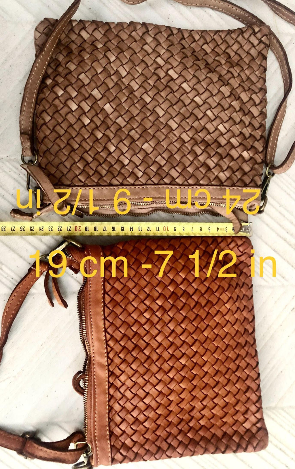 Taupe brown small crossbody bag. “Distressed” vintage style soft genuine leather. Braided leather crossbody / shoulder bag. Adjustable strap