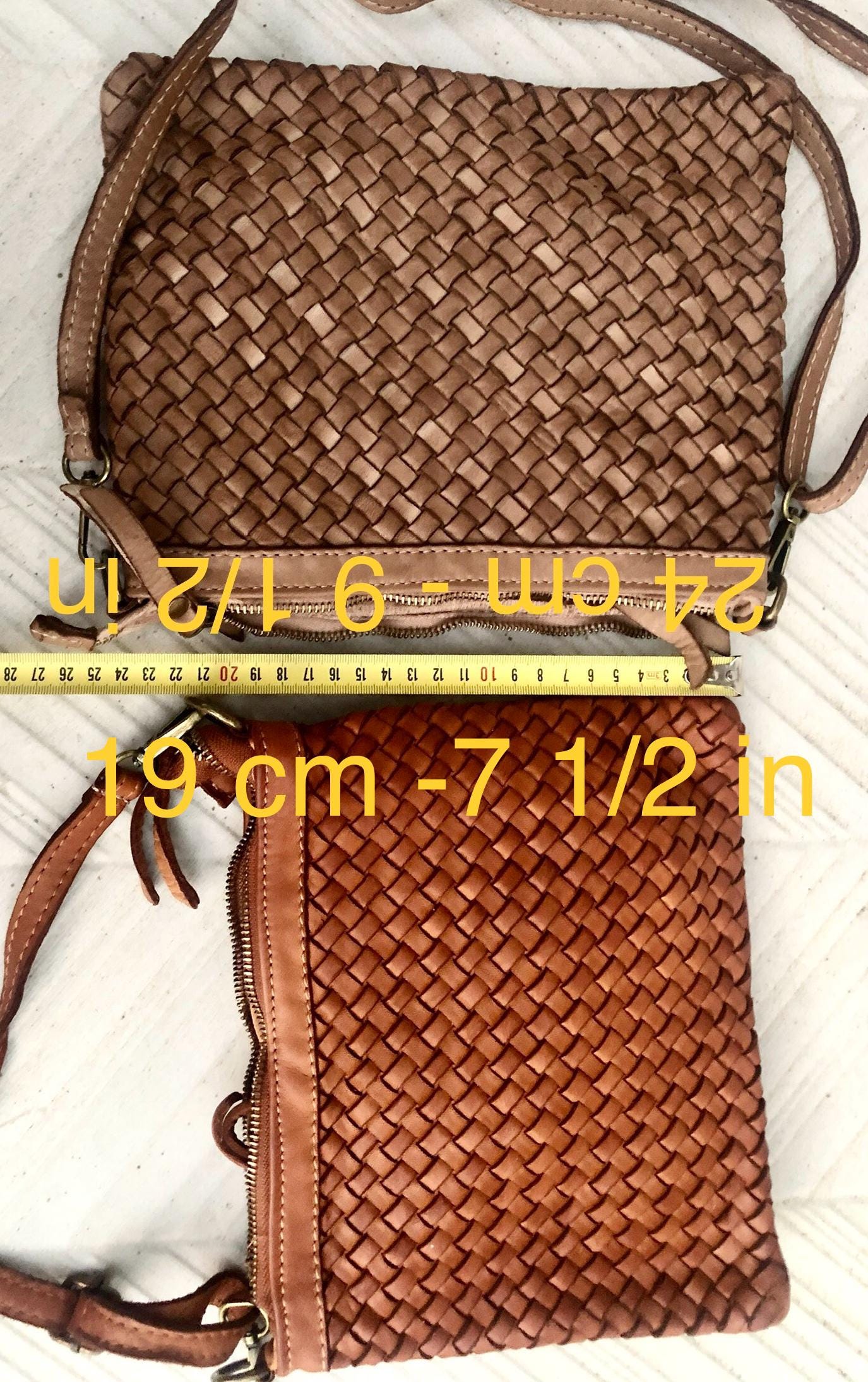 Taupe brown small crossbody bag. “Distressed” vintage style soft genuine leather. Braided leather crossbody / shoulder bag. Adjustable strap