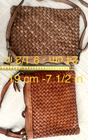 Camel brown small crossbody bag. “Distressed” vintage style soft genuine leather. Braided leather crossbody / shoulder bag. Adjustable strap