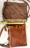 Camel brown small crossbody bag. “Distressed” vintage style soft genuine leather. Braided leather crossbody / shoulder bag. Adjustable strap