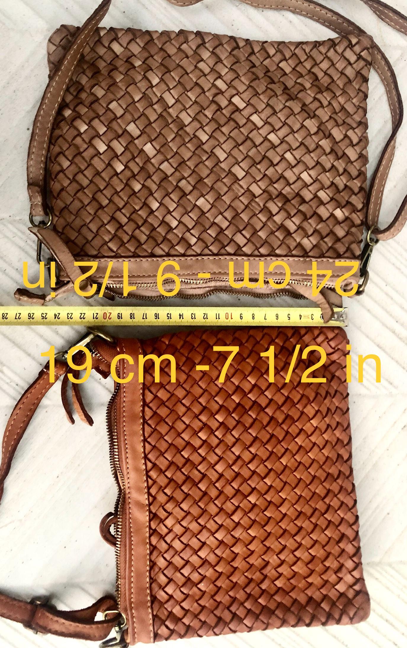 Taupe brown small crossbody bag. “Distressed” vintage style soft genuine leather. Braided leather crossbody / shoulder bag. Adjustable strap