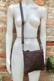 Dark brown small crossbody bag. “Distressed” vintage style soft genuine leather. Braided leather crossbody / shoulder bag. Adjustable strap