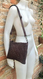 Dark brown small crossbody bag. “Distressed” vintage style soft genuine leather. Braided leather crossbody / shoulder bag. Adjustable strap