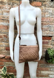 Taupe brown small crossbody bag. “Distressed” vintage style soft genuine leather. Braided leather crossbody / shoulder bag. Adjustable strap