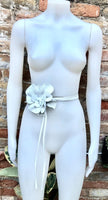 Flower leather belt in WHITE. Waist, overall or dress belt. Genuine leather. White rose belt. Large white leather flower.