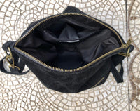 BLACK suede messenger bag. Soft genuine leather crossbody / shoulder bag for books, tablets. BLACK suede purse. Adjustable strap + zipppers