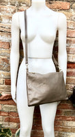Light brown leather bag. GENUINE leather cross body / shoulder bag. Dark beige bag + adjustable strap. Taupe greyge leather purse. 2 straps