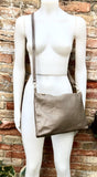 Light brown leather bag. GENUINE leather cross body / shoulder bag. Dark beige bag + adjustable strap. Taupe greyge leather purse. 2 straps