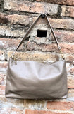 Light brown leather bag. GENUINE leather cross body / shoulder bag. Dark beige bag + adjustable strap. Taupe greyge leather purse. 2 straps