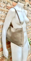 Light brown leather bag. GENUINE leather cross body / shoulder bag. Dark beige bag + adjustable strap. Taupe greyge leather purse. 2 straps
