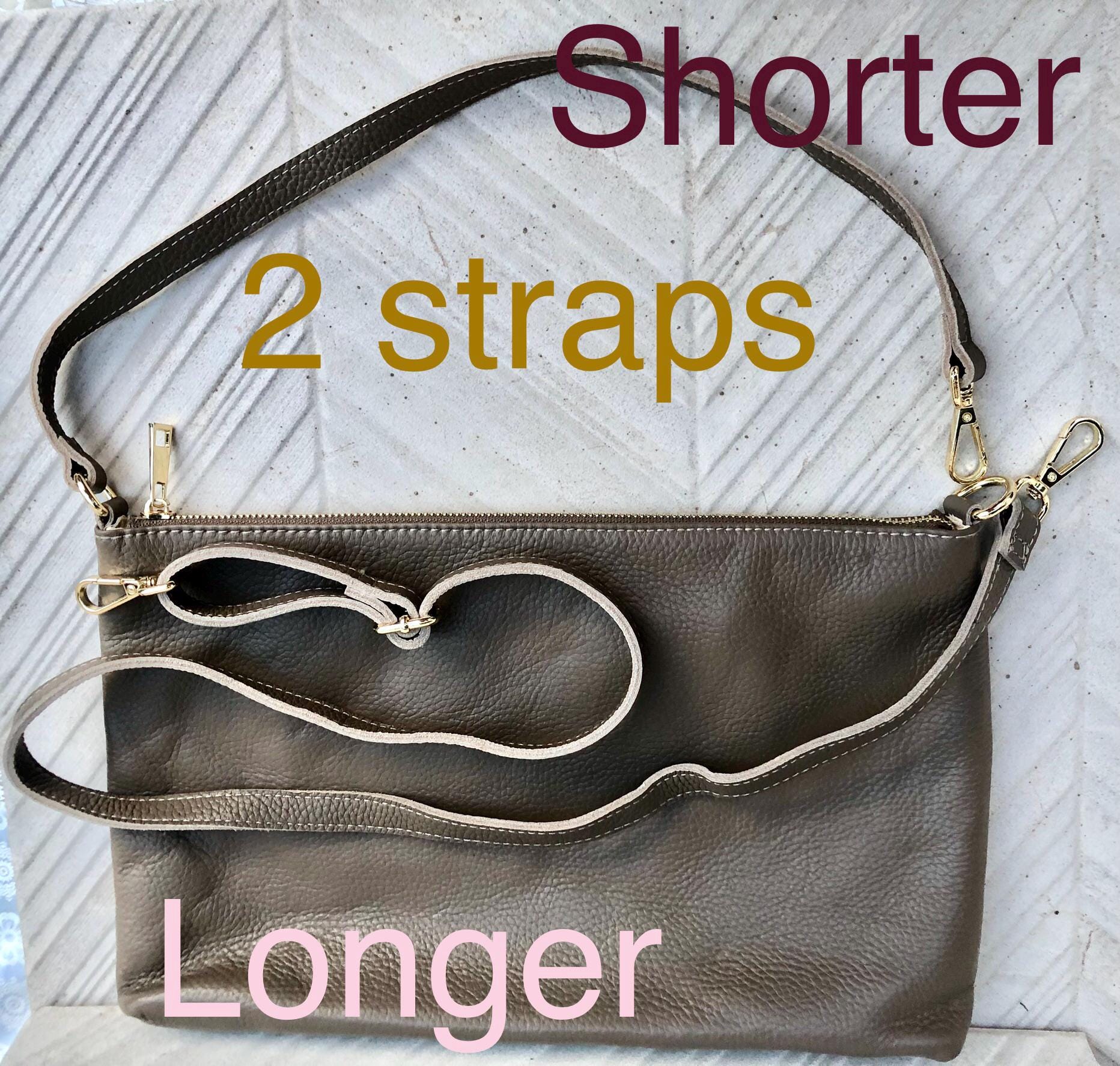 Light brown leather bag. GENUINE leather cross body / shoulder bag. Dark beige bag + adjustable strap. Taupe greyge leather purse. 2 straps