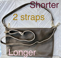 Light brown leather bag. GENUINE leather cross body / shoulder bag. Dark beige bag + adjustable strap. Taupe greyge leather purse. 2 straps