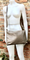Light brown leather bag. GENUINE leather cross body / shoulder bag. Dark beige bag + adjustable strap. Taupe greyge leather purse. 2 straps