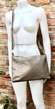 Light brown leather bag. GENUINE leather cross body / shoulder bag. Dark beige bag + adjustable strap. Taupe greyge leather purse. 2 straps