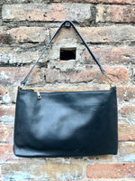 BLACK leather bag. GENUINE leather cross body / shoulder bag. BLACK bag + adjustable strap. Black leather purse. 2 straps